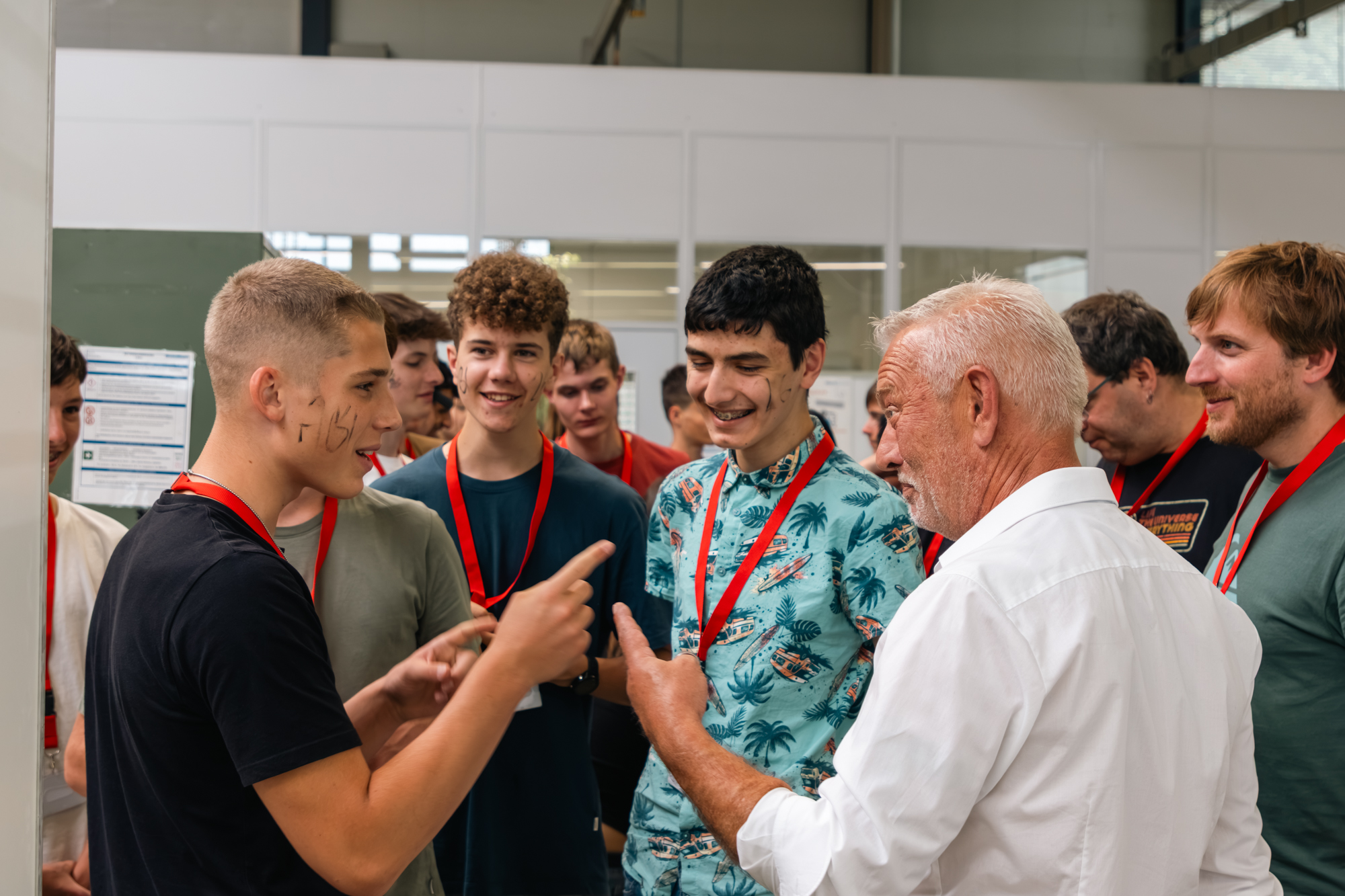 Man is explaining to a group